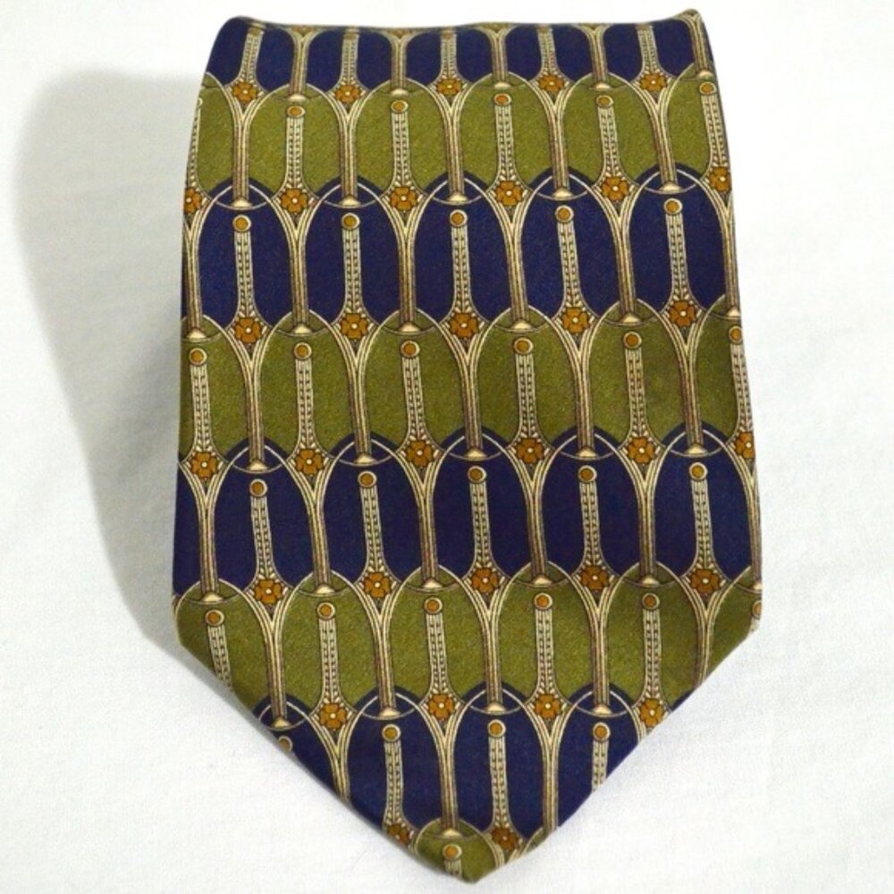 Zylos George Machado Classic Necktie Blue Green Gold Geometric